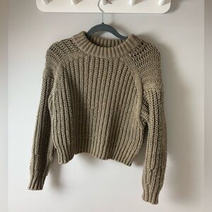 H&M Tan Crew Neck Chunky Sweater Ribbed Knit
